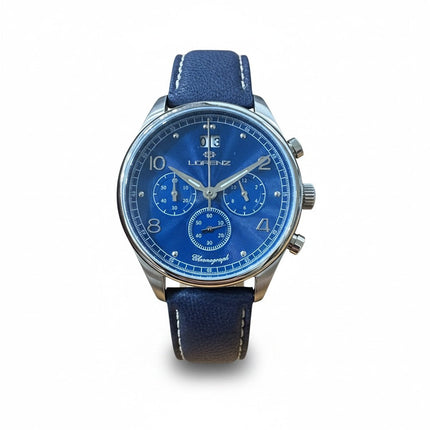 Cronografo uomo Tempo A Tempo LORENZ 30215BB con quadrante blu guilloché, cassa in acciaio 44mm e cinturino in pelle