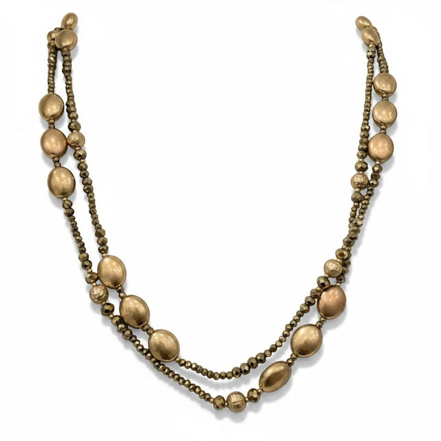 Tempo A Tempo elegant 60cm double-strand gold-tone metal necklace with oval and small round beads