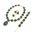 Tempo A Tempo emerald green crystal and gold-tone 4-piece jewelry set: necklace, earrings, bracelet, and ring.