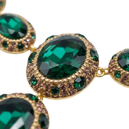Tempo A Tempo emerald green crystal and gold-tone 4-piece jewelry set with necklace, earrings, bracelet, and ring.