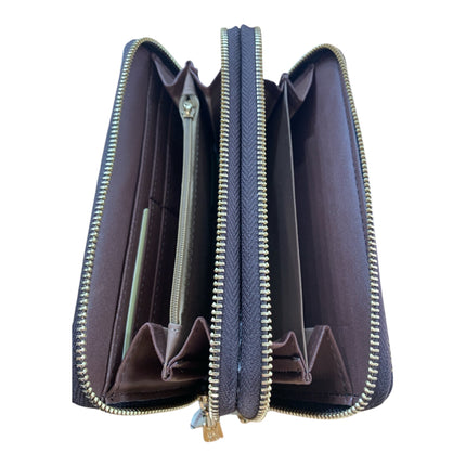 Tempo A Tempo Enrico Coveri coffee brown faux leather women's wallet with double gold zip compartments