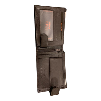 Tempo A Tempo Enrico Coveri men's dark brown leather wallet with card slots and internal clip