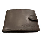 Tempo A Tempo Enrico Coveri men's dark brown leather wallet with a secure snap clip closure and embossed logo