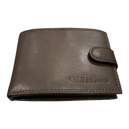 Tempo A Tempo Enrico Coveri men's dark brown leather wallet with a secure snap clip closure and embossed logo