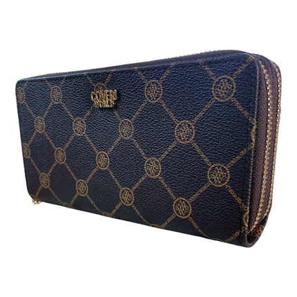 Tempo A Tempo Enrico Coveri World coffee brown faux leather wallet with gold logo and double zip closure