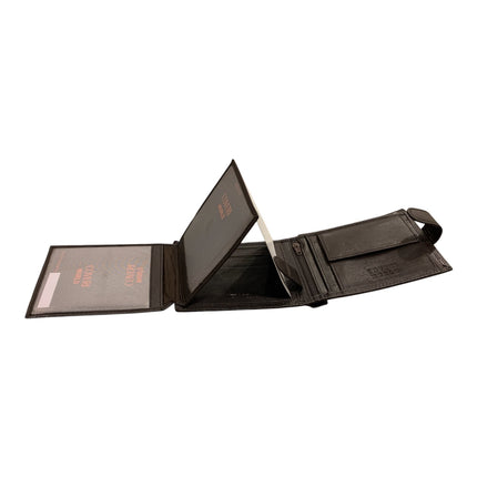 Tempo A Tempo Enrico Coveri dark brown leather men's wallet with multiple card slots and open interior view