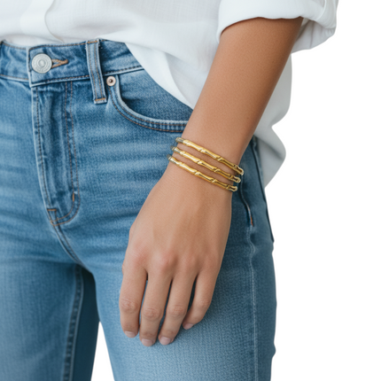 Tempo A Tempo gold stainless steel open bamboo-inspired cuff bracelet for women