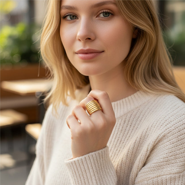 Tempo A Tempo gold-tone stainless steel ring with a multi-band design, size 15.