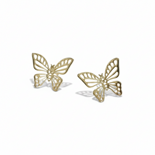 Tempo A Tempo gold stainless steel butterfly earrings for women, lightweight and hypoallergenic.