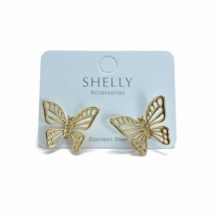 Tempo A Tempo gold stainless steel butterfly earrings for women, lightweight and hypoallergenic.