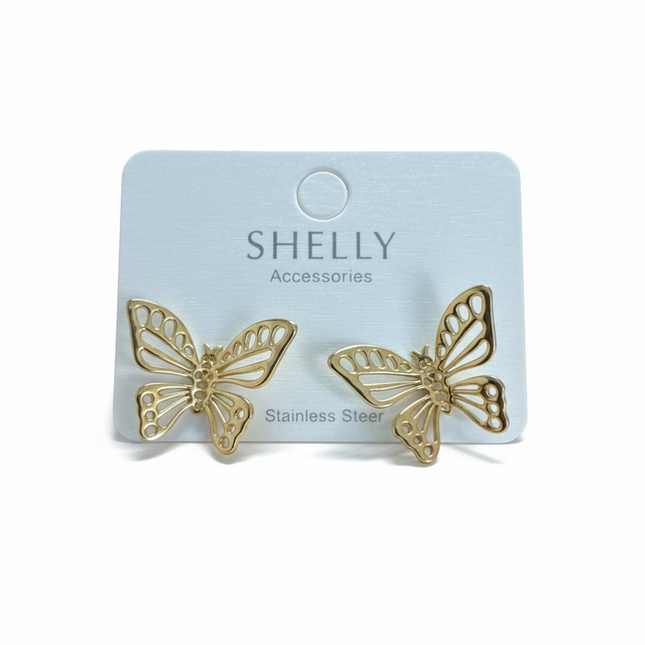 Tempo A Tempo gold stainless steel butterfly earrings for women, lightweight and hypoallergenic.