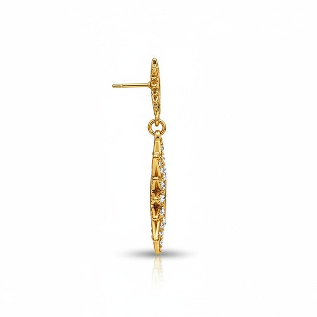 Tempo A Tempo gold celestial star and sun drop earrings with pavé rhinestones, 4cm