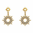 Tempo A Tempo gold celestial sun and star drop earrings with pavé rhinestones, 4cm