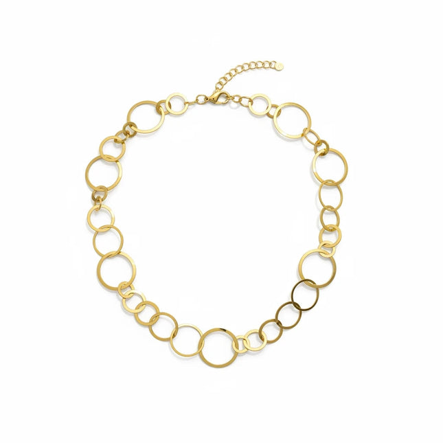 Tempo A Tempo gold-toned necklace featuring a sequence of polished interlocking circles of varying sizes.