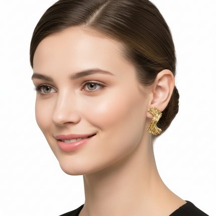 Tempo A Tempo gold stainless steel Coralia earrings with coral-inspired design, 4cm.