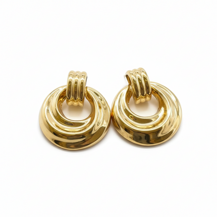 Tempo A Tempo gold-tone stainless steel vintage chic domed hoop earrings with a polished mirror finish.