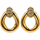 Tempo A Tempo gold door-knocker earrings with pave rhinestone detail and open oval drop, 5cm