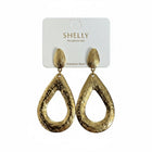 Tempo A Tempo gold hammered open drop earrings, 6cm, stainless steel