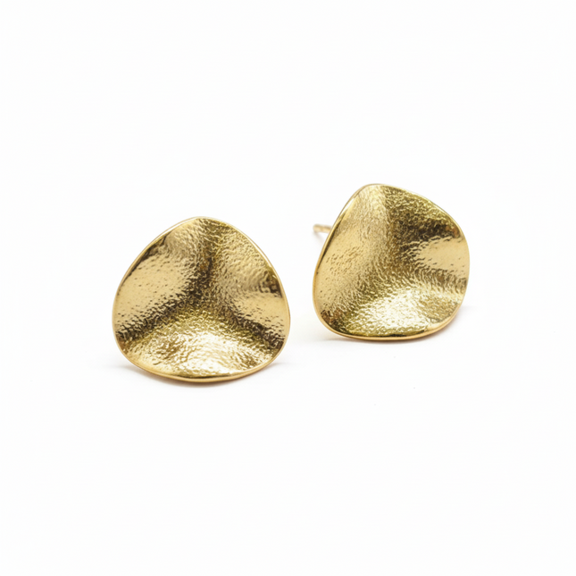 Tempo A Tempo irregular gold hammered metal stud earrings with a satin finish.