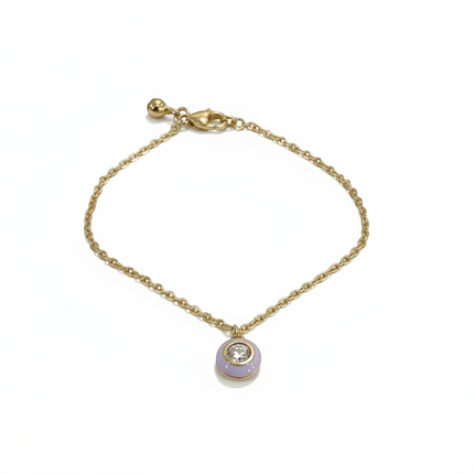 Tempo A Tempo gold-plated chain bracelet with a round lilac enamel charm featuring a clear crystal.