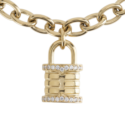 Tempo A Tempo gold-tone stainless steel chain bracelet with padlock charm and crystal accents.