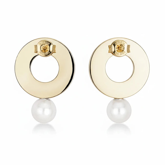 Tempo A Tempo 2Jewels gold-plated steel earrings featuring a circular design with a dangling white pearl.