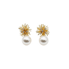 Tempo A Tempo gold flower earrings with pearl drop and rhinestone accents, elegant for ceremonies.
