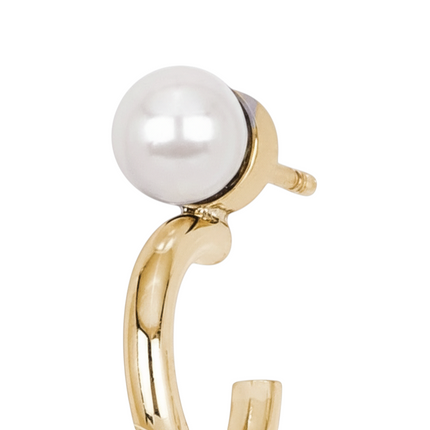 Tempo A Tempo gold stainless steel hoop earrings with white shell pearl accent. Classic stud design.