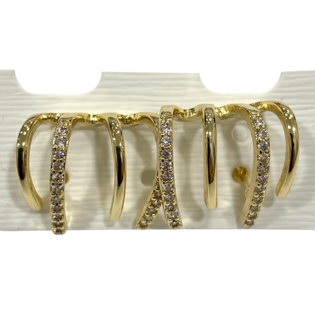 Tempo A Tempo gold-tone steel multi-bar stud earrings with white rhinestones and butterfly backs
