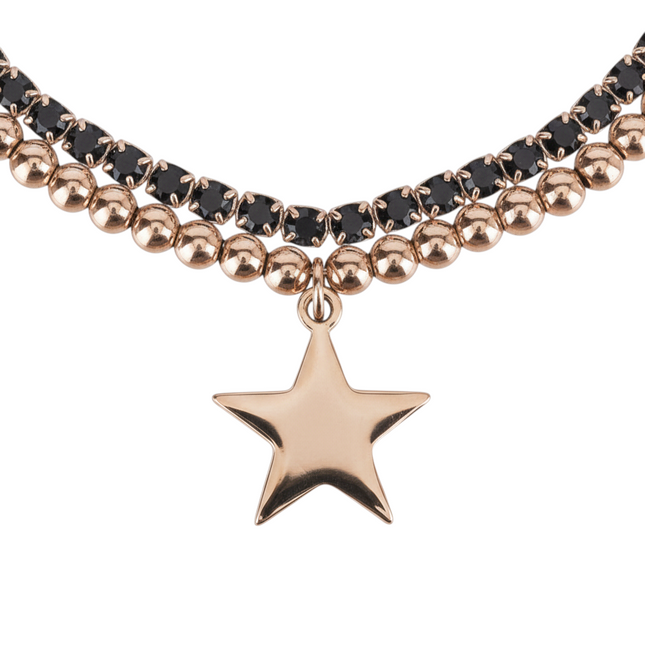 Tempo A Tempo gold-plated double strand bracelet with black stones and a star charm.