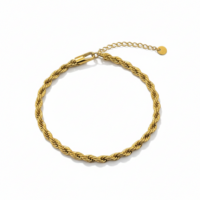 Tempo A Tempo gold steel women's Torchon bracelet with adjustable chain and lobster clasp.