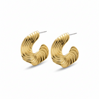 Tempo A Tempo gold wavy stainless steel hoop earrings, 4cm, elegant design with ridged texture.