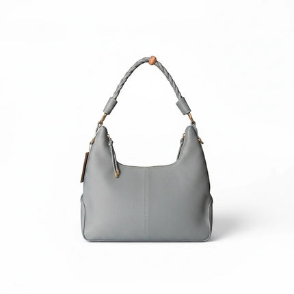 Tempo A Tempo grey blue faux leather hobo bag with braided handle and gold hardware