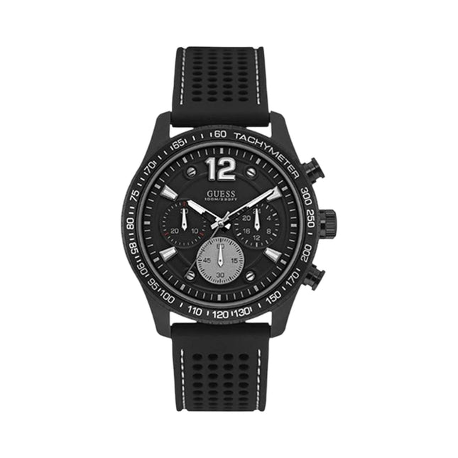 Tempo A Tempo Guess W0971G1 men's chronograph watch with a black silicone strap and stainless steel case