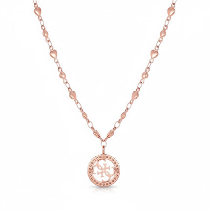 Tempo A Tempo Guess gold-tone stainless steel necklace featuring an interlocking hearts pendant and heart-link chain.