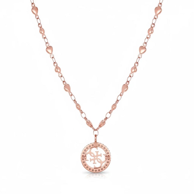 Tempo A Tempo Guess gold-tone stainless steel necklace featuring an interlocking hearts pendant and heart-link chain.
