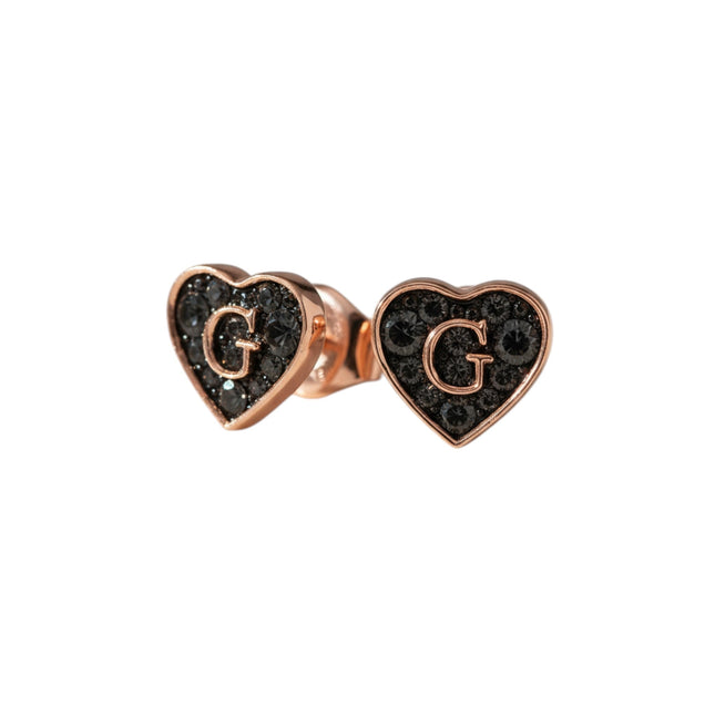 Tempo A Tempo Guess heart-shaped earrings in rose gold tone steel with black crystals and G logo detail