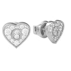Tempo A Tempo Guess heart-shaped stud earrings in silver-tone steel with pavé crystals and G logo detail.