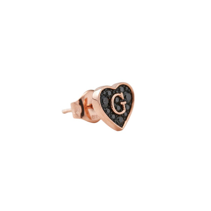 Tempo A Tempo Guess heart-shaped stud earrings in rose gold-tone steel with black crystals and G logo