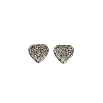 Tempo A Tempo Guess heart-shaped stud earrings in silver-tone steel with pave crystals and G logo detail