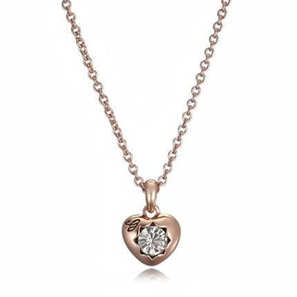 Tempo A Tempo Guess rose gold stainless steel necklace featuring a heart pendant with a central crystal.