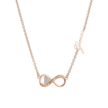 Tempo A Tempo GUESS rose gold infinity pendant necklace with crystal heart detail and delicate chain