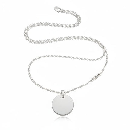 Tempo A Tempo Guess silver-tone stainless steel necklace with a round logo pendant and crystal accents
