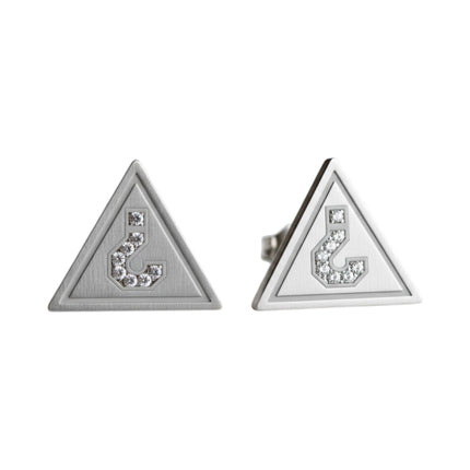 Tempo A Tempo Guess steel stud earrings featuring a triangle design with a crystal-embellished question mark logo