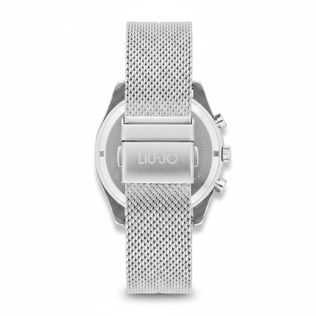 Orologio da uomo Liu Jo TLJ1644 con bracciale in acciaio mesh e chiusura deployante. Quadrante nero con cronografo.