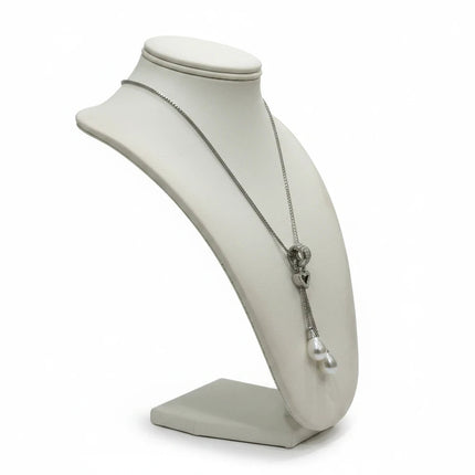 Tempo A Tempo long 80cm stainless steel necklace with a heart pendant, sparkling zircons, and white pearl drops.