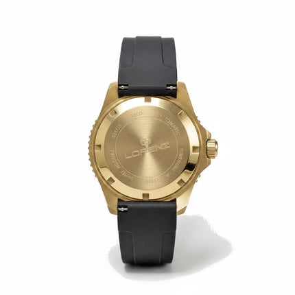 Fondello dell'orologio automatico Tempo A Tempo Lorenz DI-300 in acciaio color oro con cinturino in gomma nera