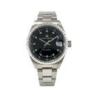 Orologio Lucien Rochat Reins Lady 31mm con quadrante nero, 12 diamanti, datario e bracciale in acciaio.