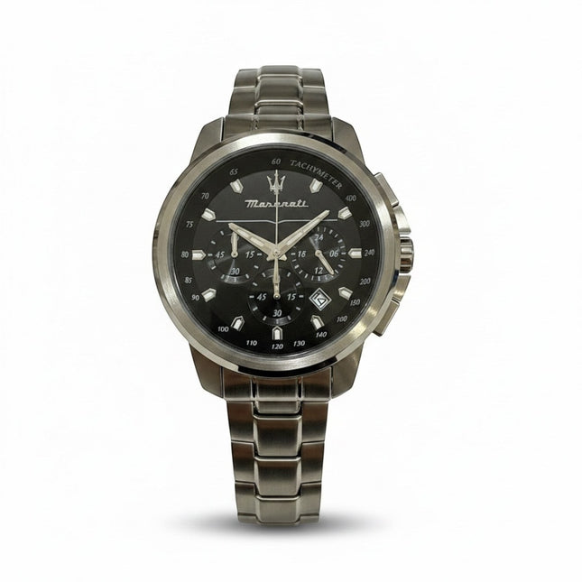 Orologio Maserati Successo da uomo in acciaio grigio gun-metal con quadrante nero, cronografo e data.