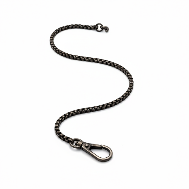 Tempo A Tempo men's dark grey stainless steel 316L box chain necklace with lobster clasp and distressed finish, 60cm